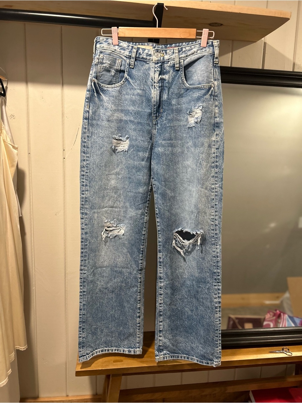 Pilcro Light Blue Wide Leg Distressed Denim Jeans